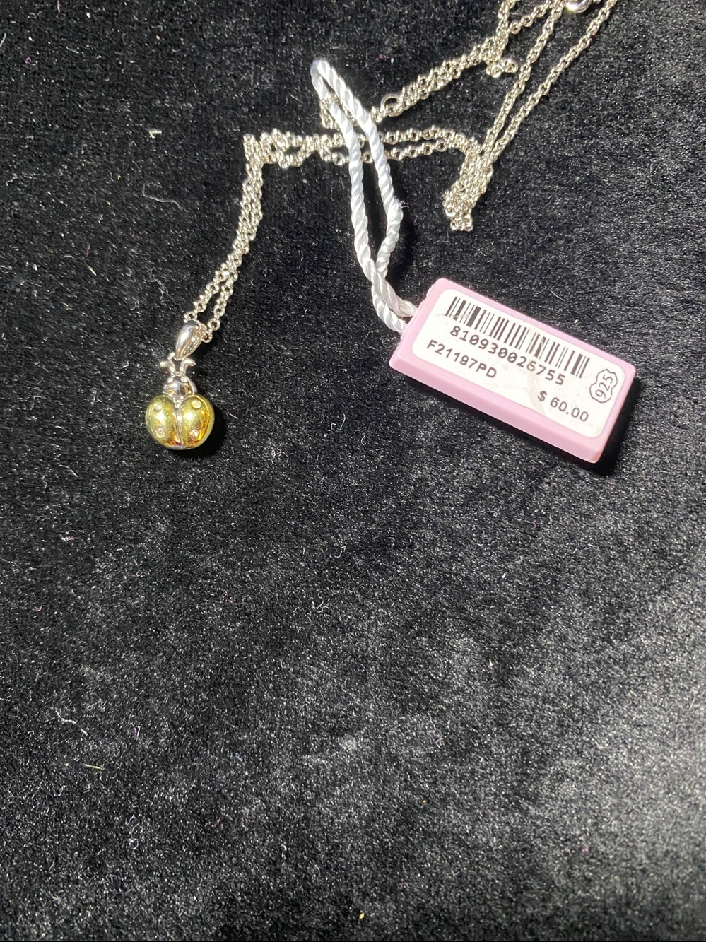 .925 Ladybug Rhodium with Gold plating Four Natural Diamonds Lucky Gift Girl